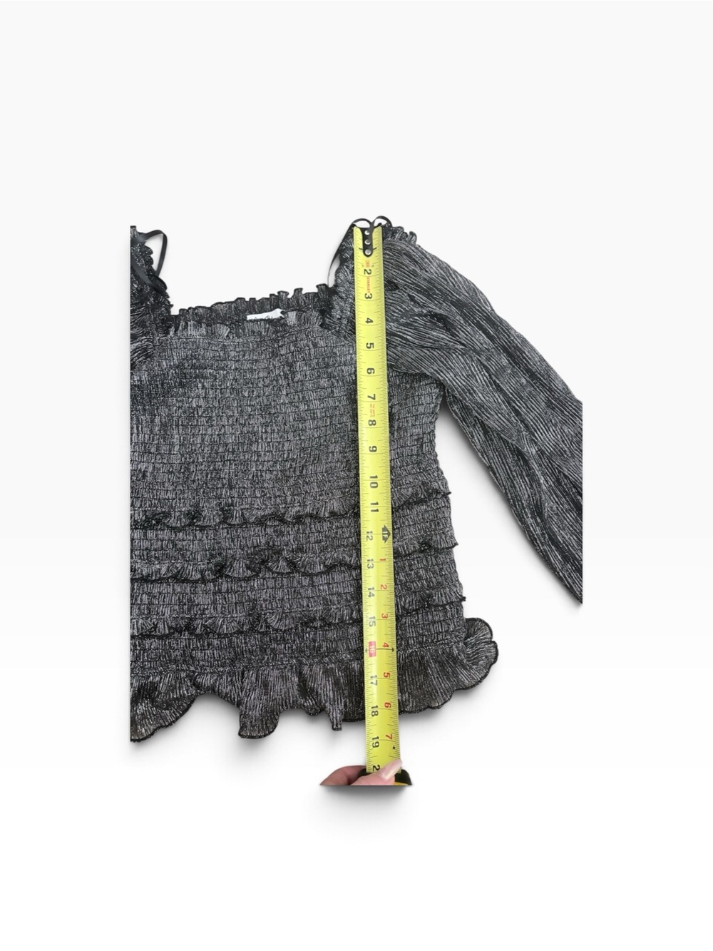 Sam Edelman Charcoal Smocked Ruffle Peplum Blouse Size Medium - Picture 5 of 5